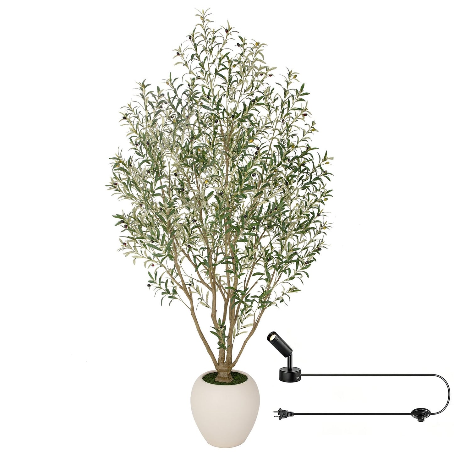 Nafresh 9FT Large Faux Olive Tree with 18.4''Wx16.5''H White Planter & White Spotlight, Olive Trees Artificial Indoor with Multi Branches, Fake Olive Tree for Indoor Outdoor Home Office Decor
