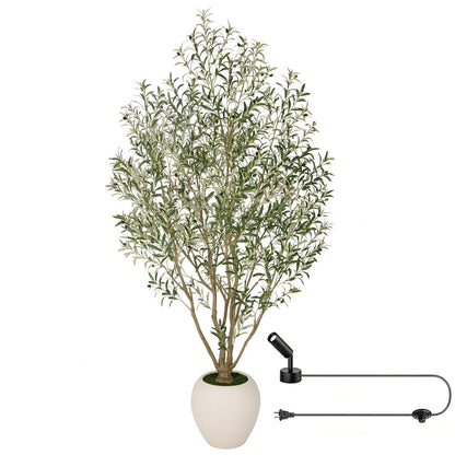Nafresh 9FT Large Faux Olive Tree with 18.4''Wx16.5''H White Planter & White Spotlight, Olive Trees Artificial Indoor with Multi Branches, Fake Olive Tree for Indoor Outdoor Home Office Decor