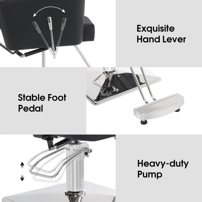 BarberPub Classic Barber Chair with Hydraulic Pump, Reclining Salon Chair for Hair Stylist, Barbershop, Home Salon, Spa Styling Beauty Equipment 9410 (Black)