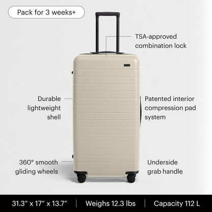 Away Trunk Checked Luggage - 31-Inch Lightweight Hardside Suitcase with 360° WhisperGlide Spinner Wheels, Interior Compression System, TSA-Accepted Lock - Salt White