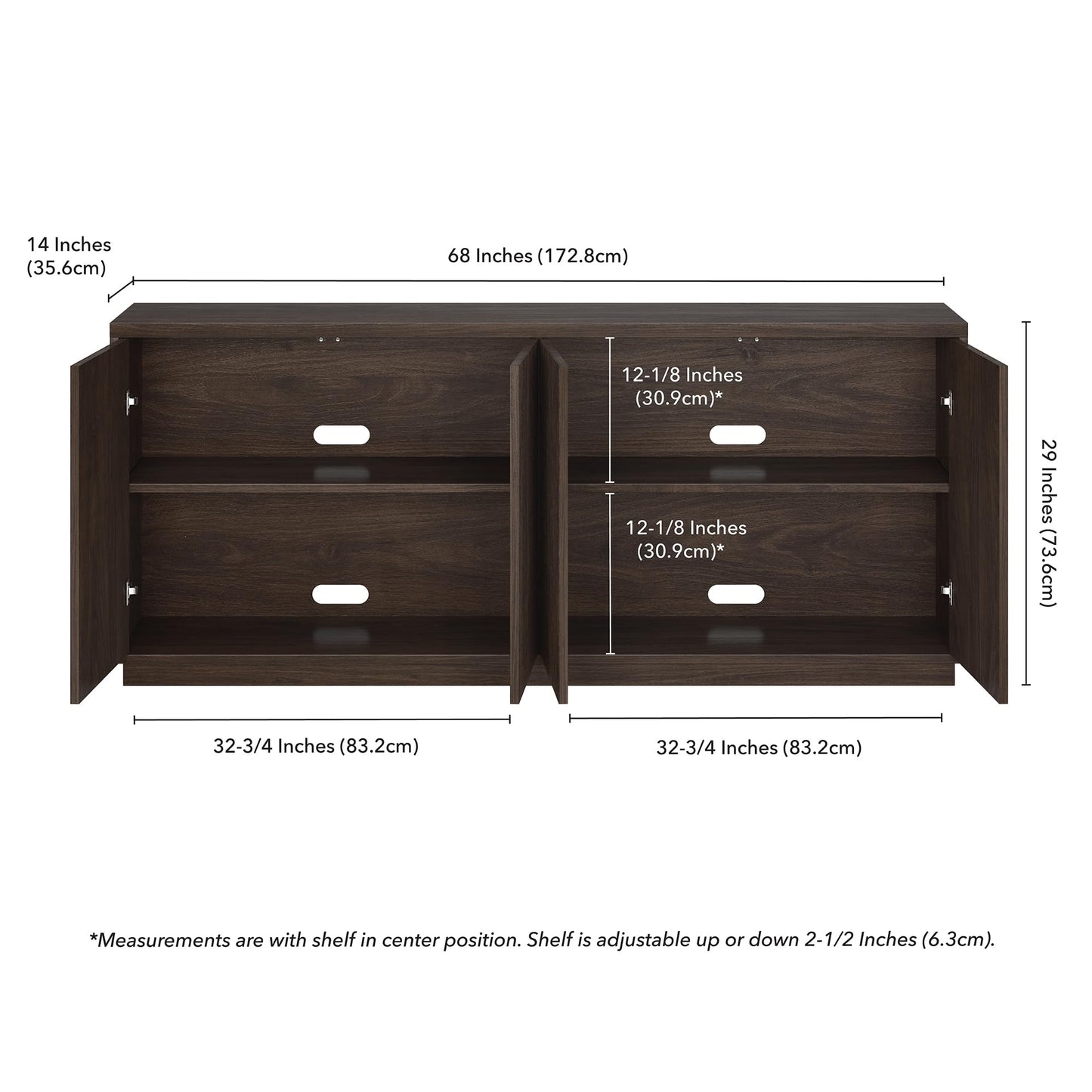 Henn&Hart 68" Fluted Sideboard Buffet Cabinet, Modern Ribbed Wooden Credenza with 4 Doors, Adjustable Shelves, and Cable Management Cut-Outs for Dining Room, Living Room or Entryway, Rich Brown