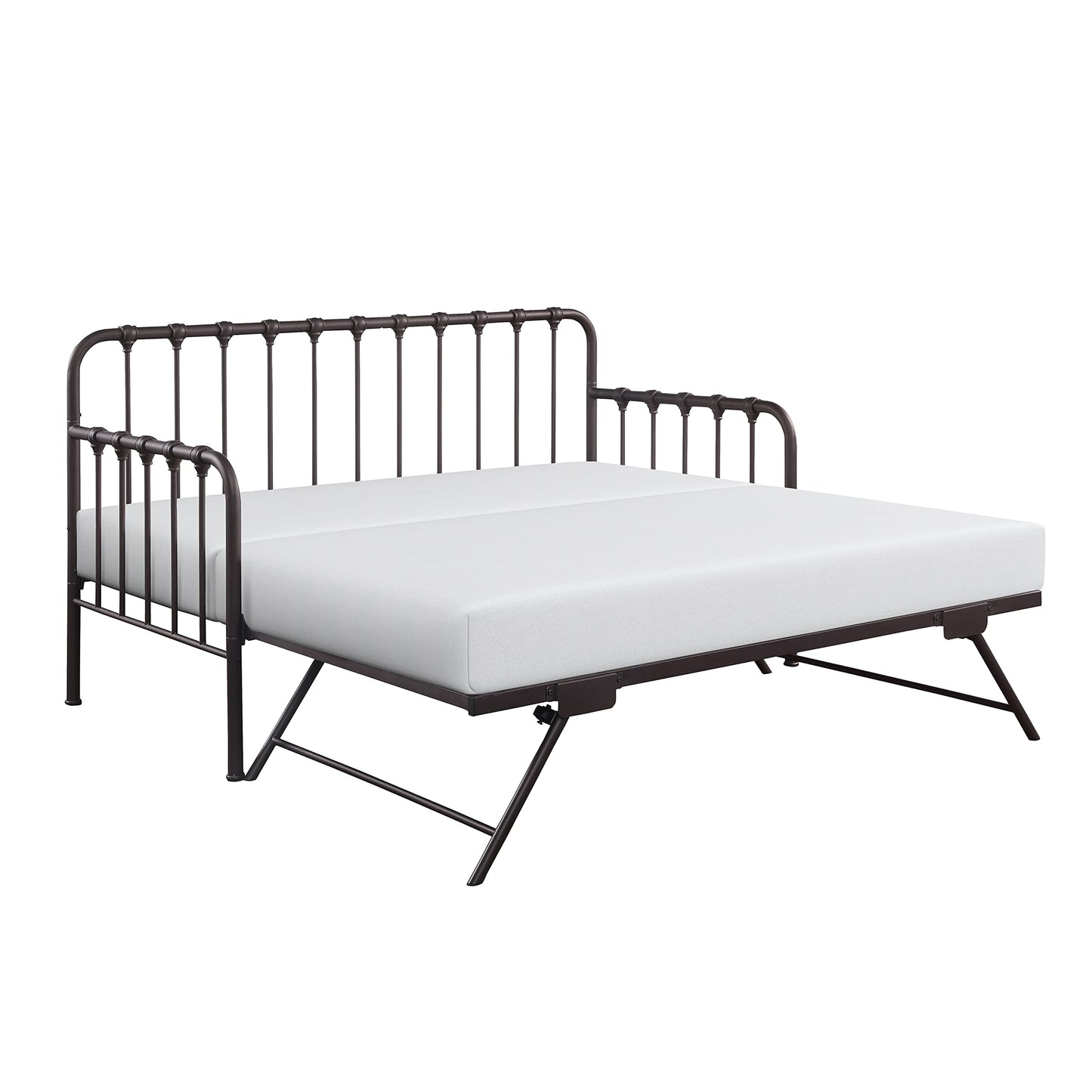 Lexicon Metal Daybed with Trundle Mattress Foundation with Steel Slat Support, Easy Assembly, Twin Size, Multi-Functional Furniture, Dark Bronze
