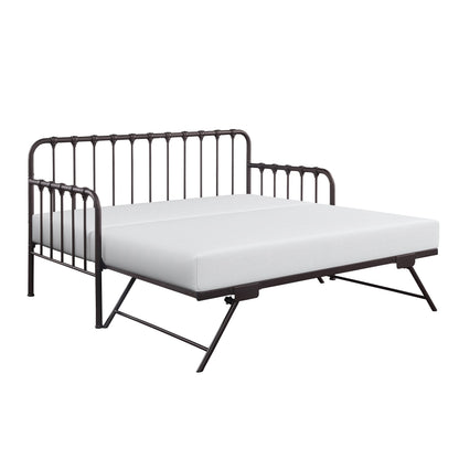 Lexicon Metal Daybed with Trundle Mattress Foundation with Steel Slat Support, Easy Assembly, Twin Size, Multi-Functional Furniture, Dark Bronze