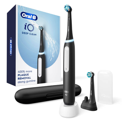 Oral-B iO Deep Clean Rechargeable Electric Powered Toothbrush, White with iO Series 3 Limited, 2 Brush Heads and Travel Case - Pressure Sensor to Protect Gums - 3 Cleaning Settings - 2 Minute Timer