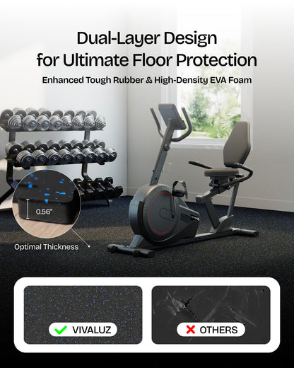 Vivaluz 0.56 Inch Thick 96 Sq Ft Gym Flooring for Home Gym, 24 Tiles Robust Rubber Top with Eva Foam Exercise Equipment Mats, Protective Flooring Puzzle Mat for Fitness Room