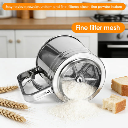 Flour Sifter for Baking, 3 in 1 Stainless Steel 3 Cup Flour Sieve Fine Mesh Sifter, Double-layer Squeeze Baking Sifter, Powdered Sugar Shaker Duster Set for Baking Cakes, Pastries, Cupcakes, Desserts