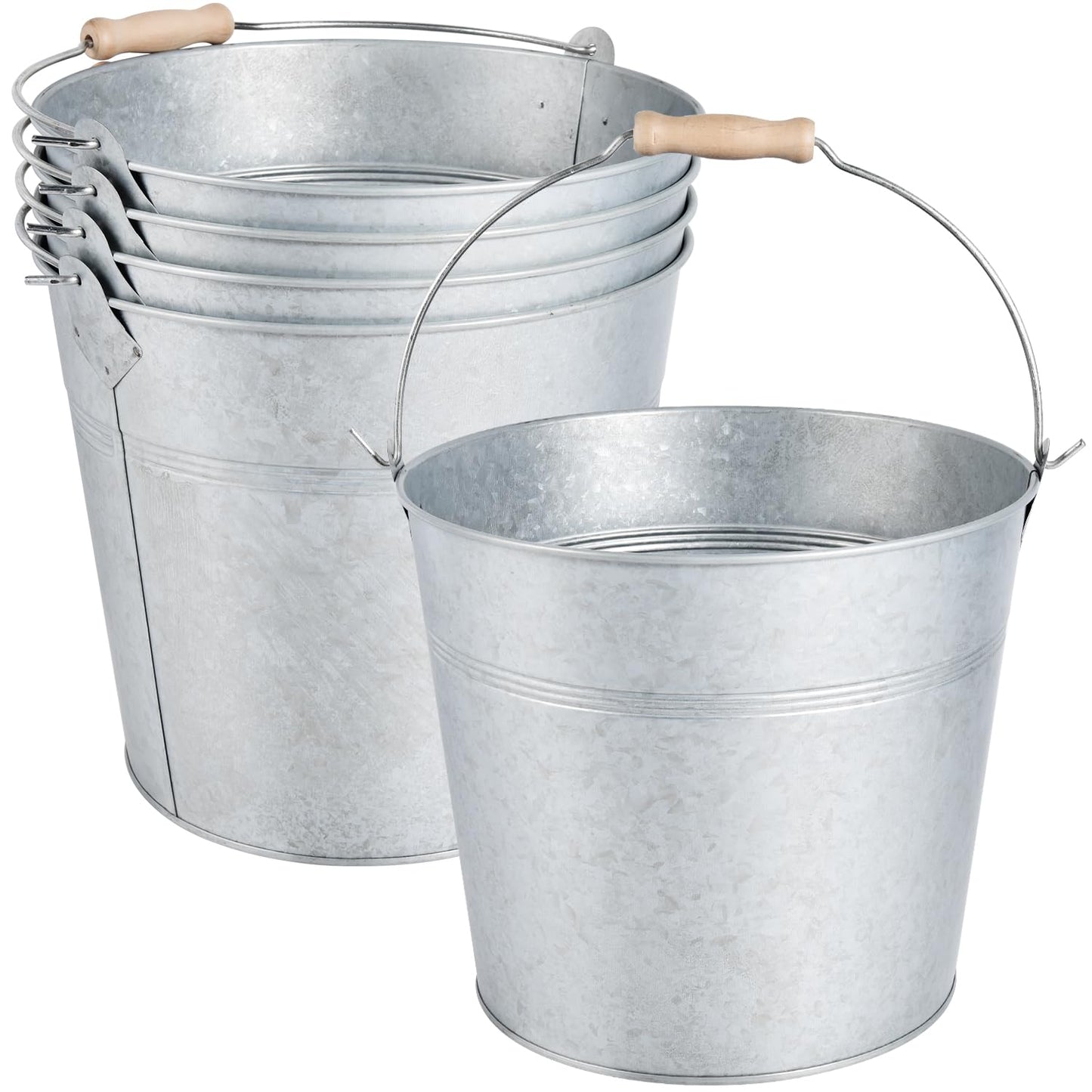 OBTANIM 4 Pack 8 Quart Galvanized Metal Buckets Champagne Drink Cooler Storage Ice Pails with Handle for Plants, Succulents, Party Favors Organizing Home Parties Bar Cooling Supplies