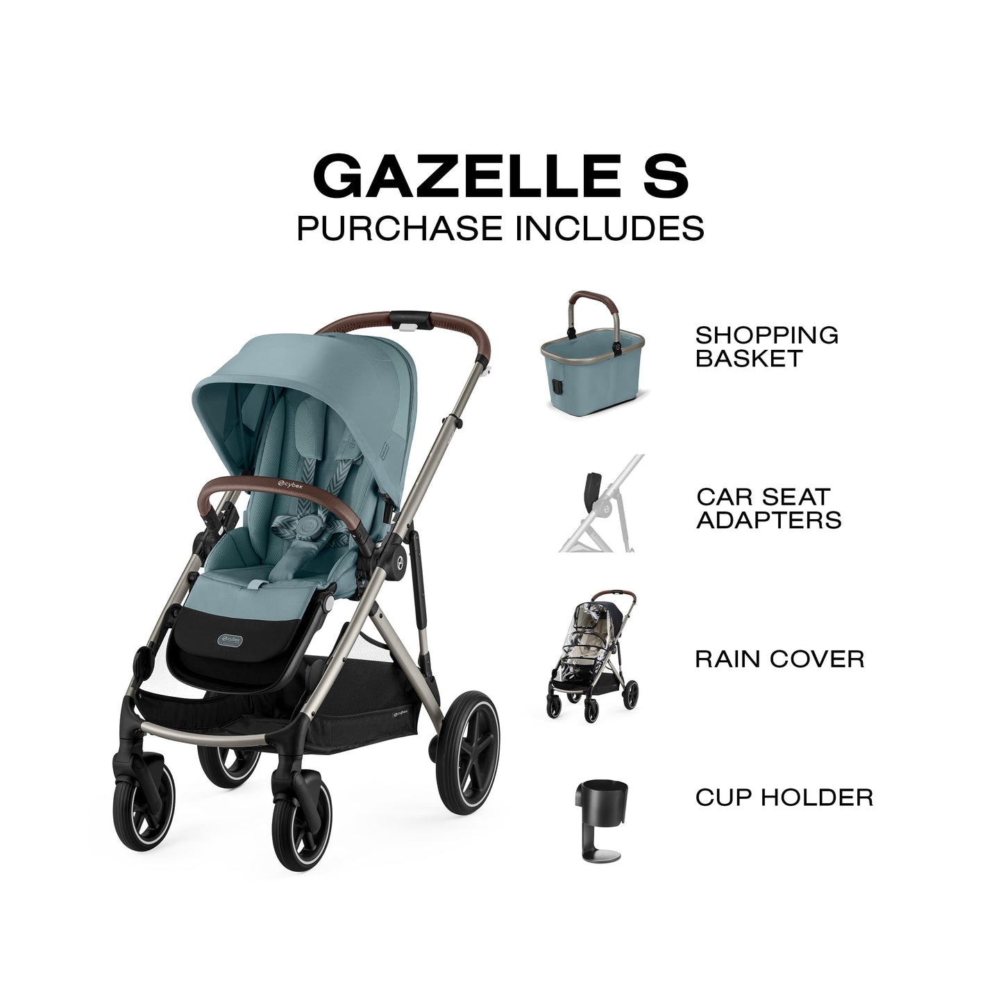 Cybex Gazelle S Stroller Modular Double for Infant and Toddler Includes Detachable Shopping Basket Over 20+ Configurations Folds Flat Easy Storage, Sky Blue, 1.0 Count, 5.0 liters, 28.4 pounds