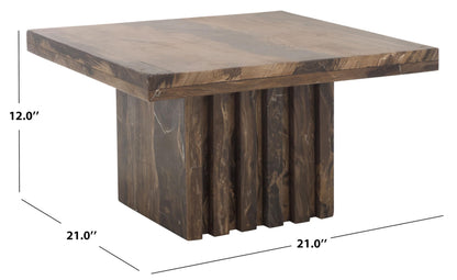 SAFAVIEH Couture Collection - Olivia Brown Marble Accent Table, Square Pedestal Design, Fluted Base Statement Piece (SFV9702B)