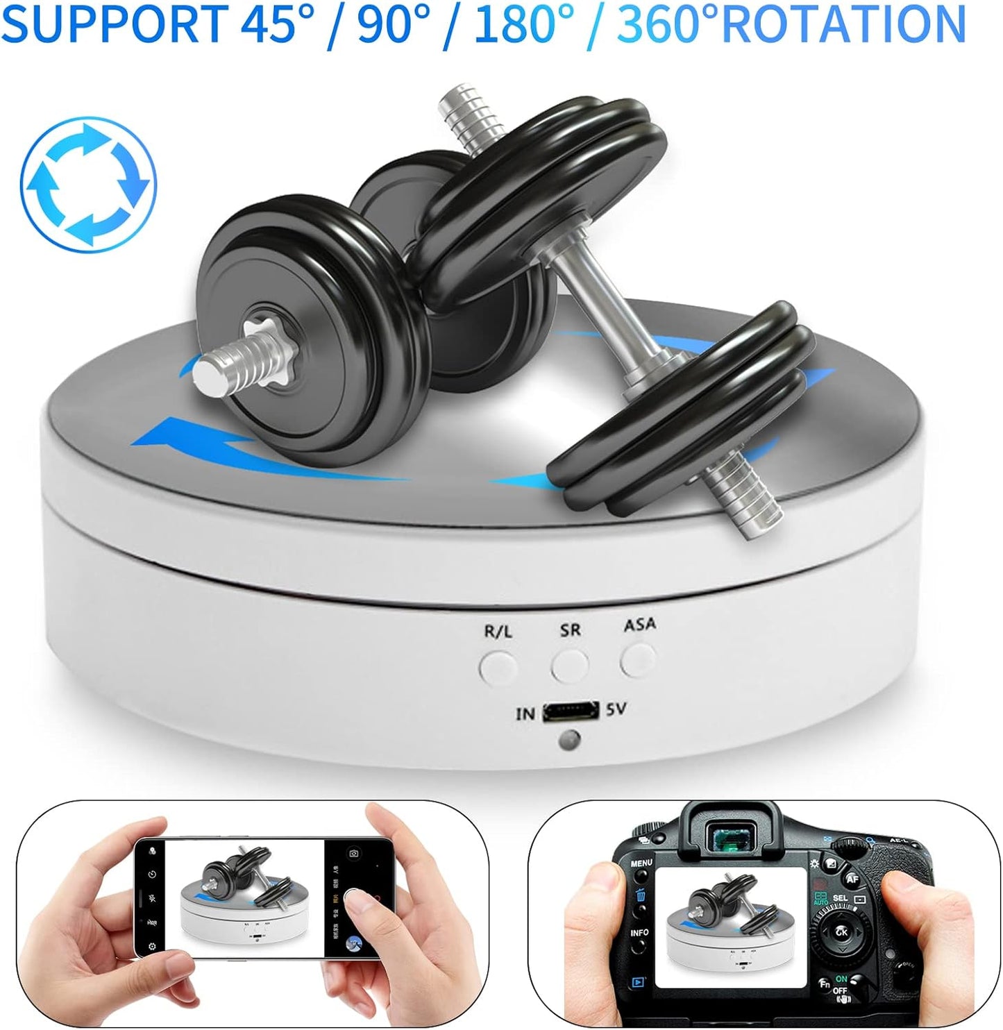 Foleto 360 Degree Motorized Rotating Display Stand, 5.4 Inch Turntable for Photography Products, USB Power Cable
