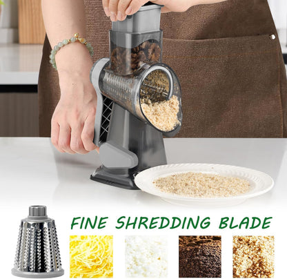Dachenus Cheese Grater Rotary Cheese Grater,Versatile Cheese Shredder,Blades for Shredding, Grating, Slicing,Cheese Shredder with Suction Base and Cleaning Brush Kitchen Gift (gray)