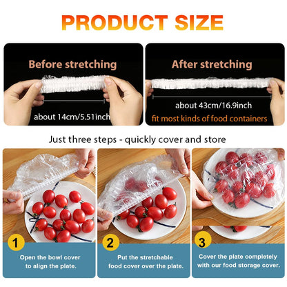 200PCS Plastic Elastic Bowl Covers Reusable,Food Storage Covers with Elastic Bowl Covers for Leftover, Plastic Covers for Bowls Fresh Keeping Bags for Family Outdoor Picnic (Regular)
