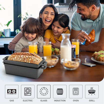 Northriver Casting 9×5 Inch Cast Iron Loaf Pan with Lid | Bread Baking Pan | Even Heat Distribution for Homemade Bread, Cake, and Meatloaf | 2 Piece Set