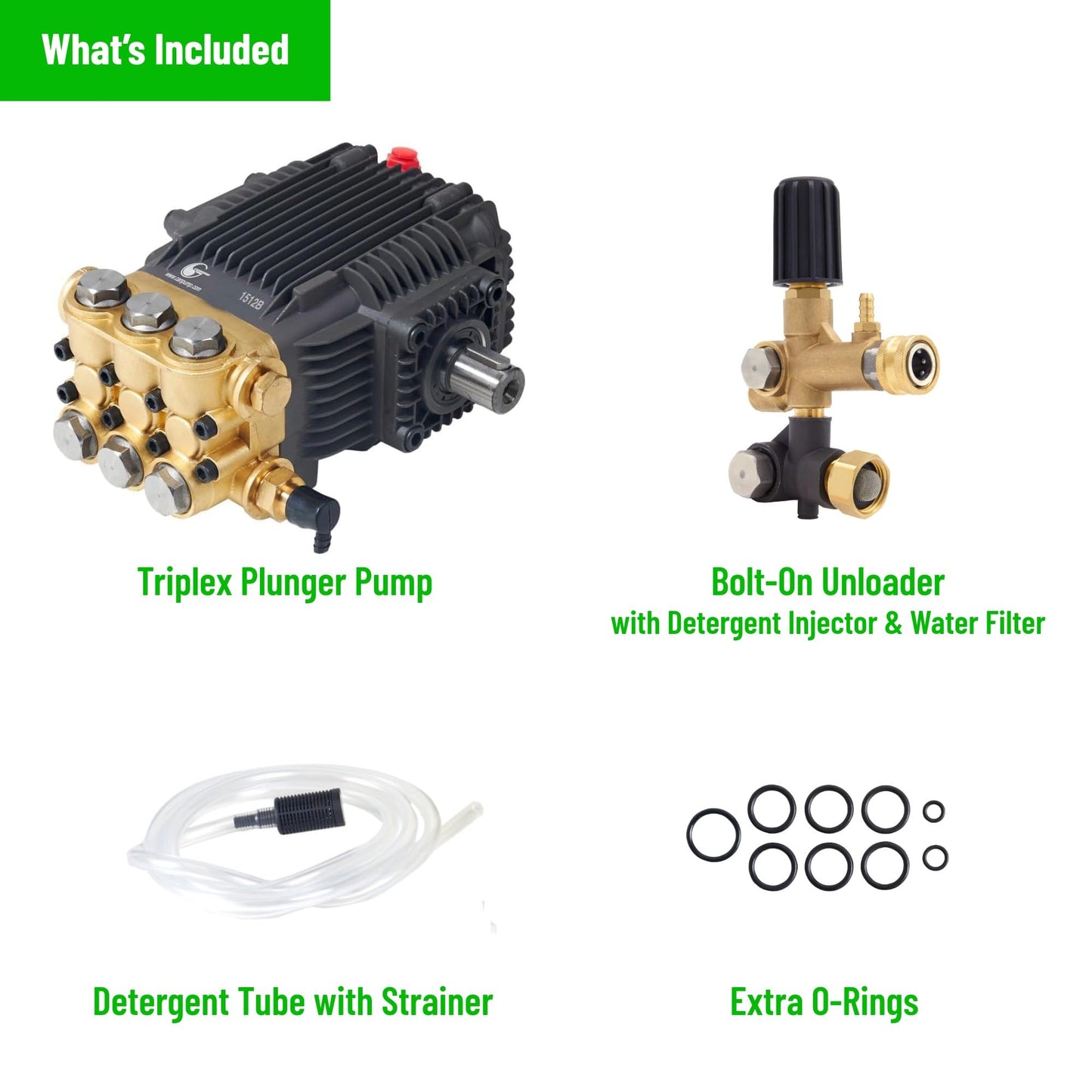 Canpump CF 3230 S: 3200 psi @ 2.9 US gpm Belt-Drive Pressure Washer Pump with External Unloader, 24 mm Solid Shaft, Max 1725 RPM, Horizontal Triplex Pump