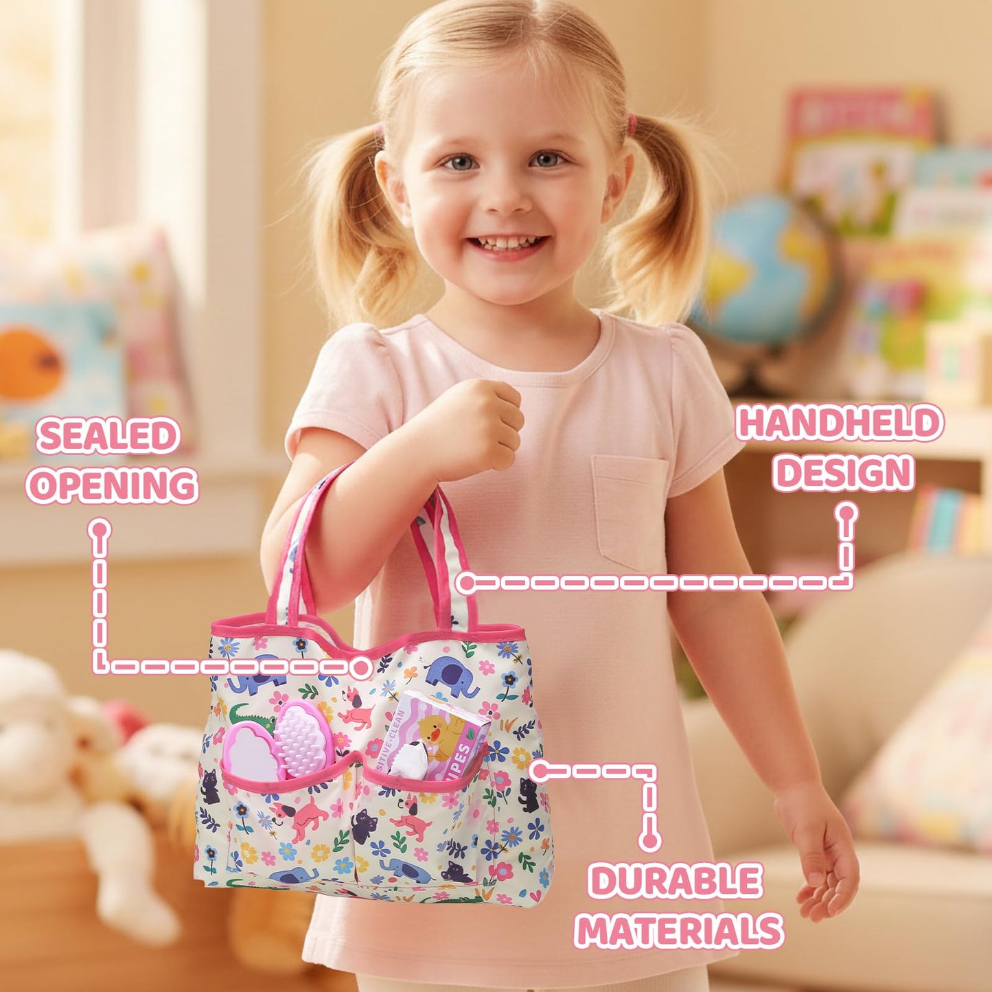 Baby Doll Accessories Set in Gift Box, 16 Pack Baby Doll Feeding Caring Kit with Pacifiers & Diaper Bag & Magic Bottles, Birthday / Christmas Party Goody Bag Stuffer, Toddler Kid Girl Pretend Play Toy