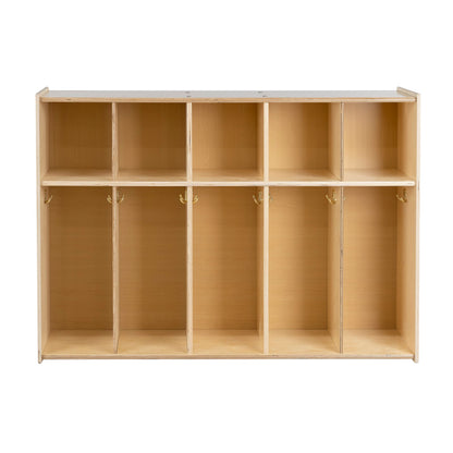 RRI Goods 5-Section Coat Locker with Cubbies, Wooden Backpack Storage Organizer with Coat Hooks and Cubby Storage Organizer Cubes for Kids, Daycare, Classroom