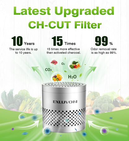 Fridge Deodorizer, Lasts 10 Years, Odor Eliminator, Bamboo Charcoal Air Purifying Bag, Silver