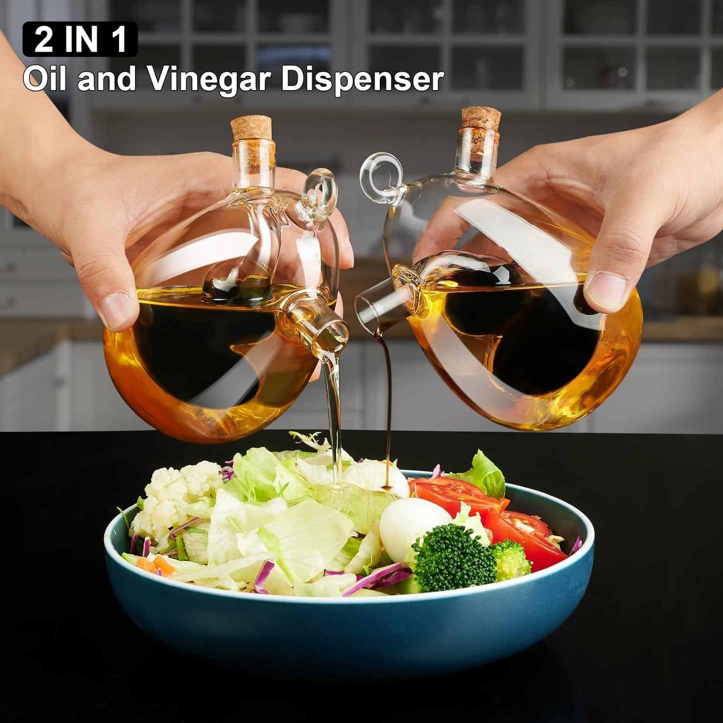 2 1, 12OZ PARACITY Oil and Vinegar Dispenser Bottle in Olive Oil Dispenser Bottle for Kitchen with Cork Stoppers