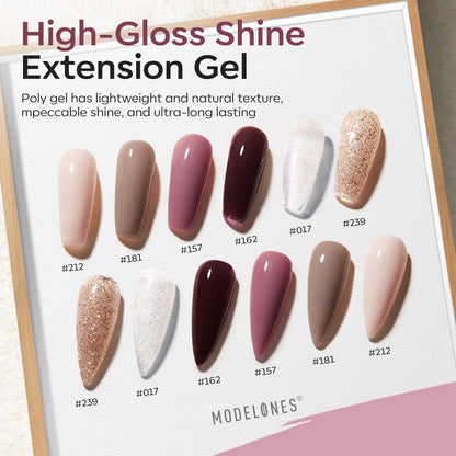 modelones Poly Gel Nail Kit 6 Colors with 8 W Nail Lamp Extension Gel Kit Jelly Milky White Pink Nude Complete Tools Beginner Thickening Solutions DIY at Home for Women