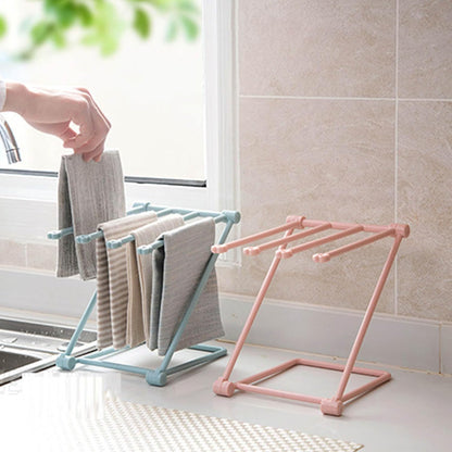 Countertop Dishcloth Drying Rack, 4 Arms Folding Holder for Kitchen Rag Storage, Vertical Stand (Light Pink)
