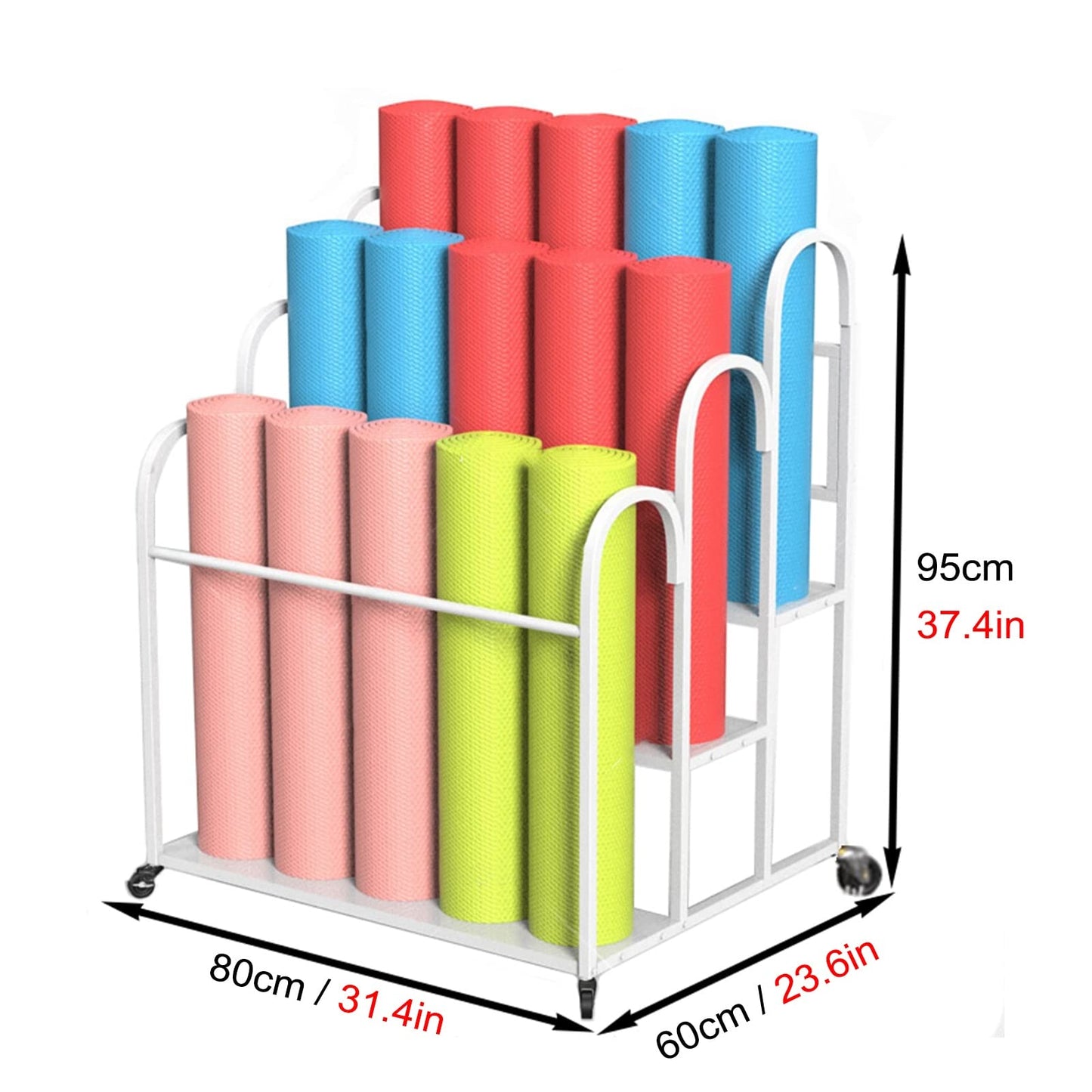 TREEYX Large Metal Yoga Mat Rack, Rolling Commercial Exercise Pads Organizer Holder, Equipment Storage Stand (White)