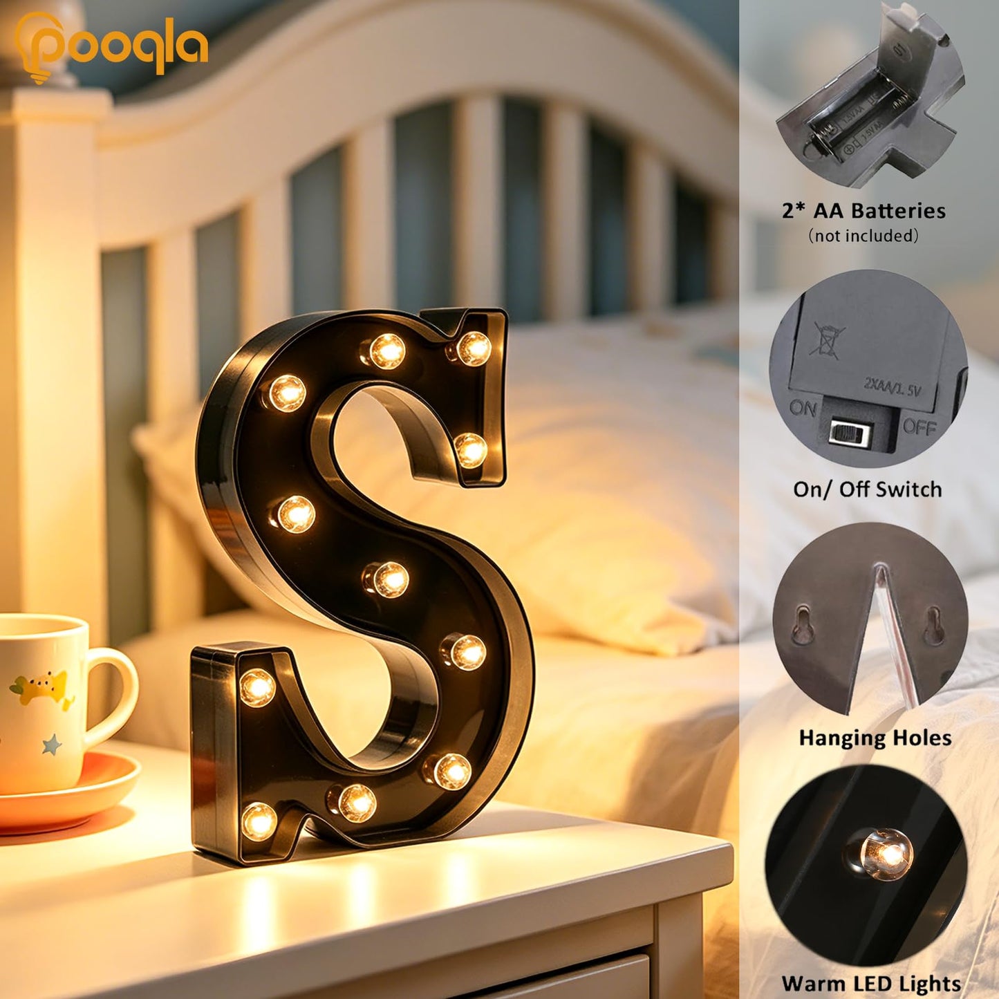 Decorative LED Illuminated Letter Marquee Sign - Alphabet Marquee Letters with Lights For Wedding Birthday Party Christmas Night Light Lamp Home Bar Decoration T, Black