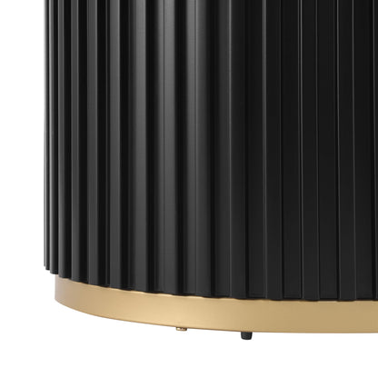 Christopher Knight Home Modern Round Coffee Table 33.46" Fluted Pedestal Base Sculptural Accent Table with Ash Veneer Top and Gold Metal Detail for Living Room Lounge and Minimalist Interiors, Black