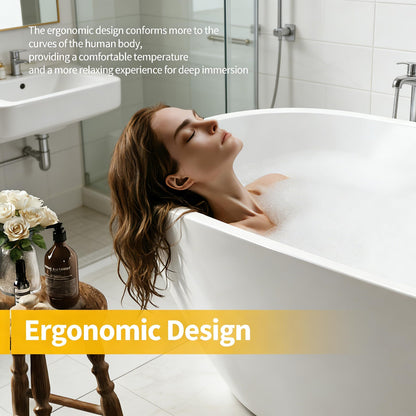 Garvee 67" Deep Soaking Bathtub, Non-Slip Acrylic Tub with Chrome Drain, cUPC Certified, Ergonomic Modern Bath for Bathrooms, Easy-Install, White Pearl