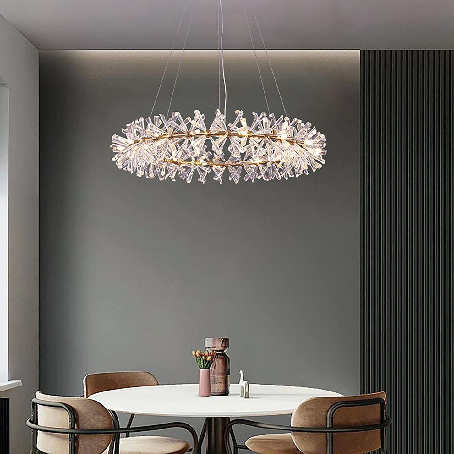 Axamate Modern Crystal Chandeliers D24 Gold Ring Chandelier Light Fixture Adjustable Hanging Ceiling Light for Living Room Bedroom Dining Room Laundry Room Foyer Kitchen Island
