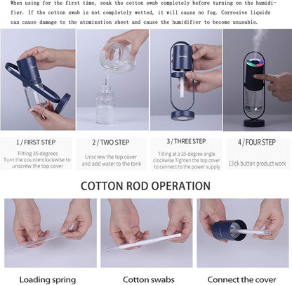 Portable Mini Humidifier, 200ml Small Cool Mist Humidifier with Night Light, USB Personal Desktop Humidifier