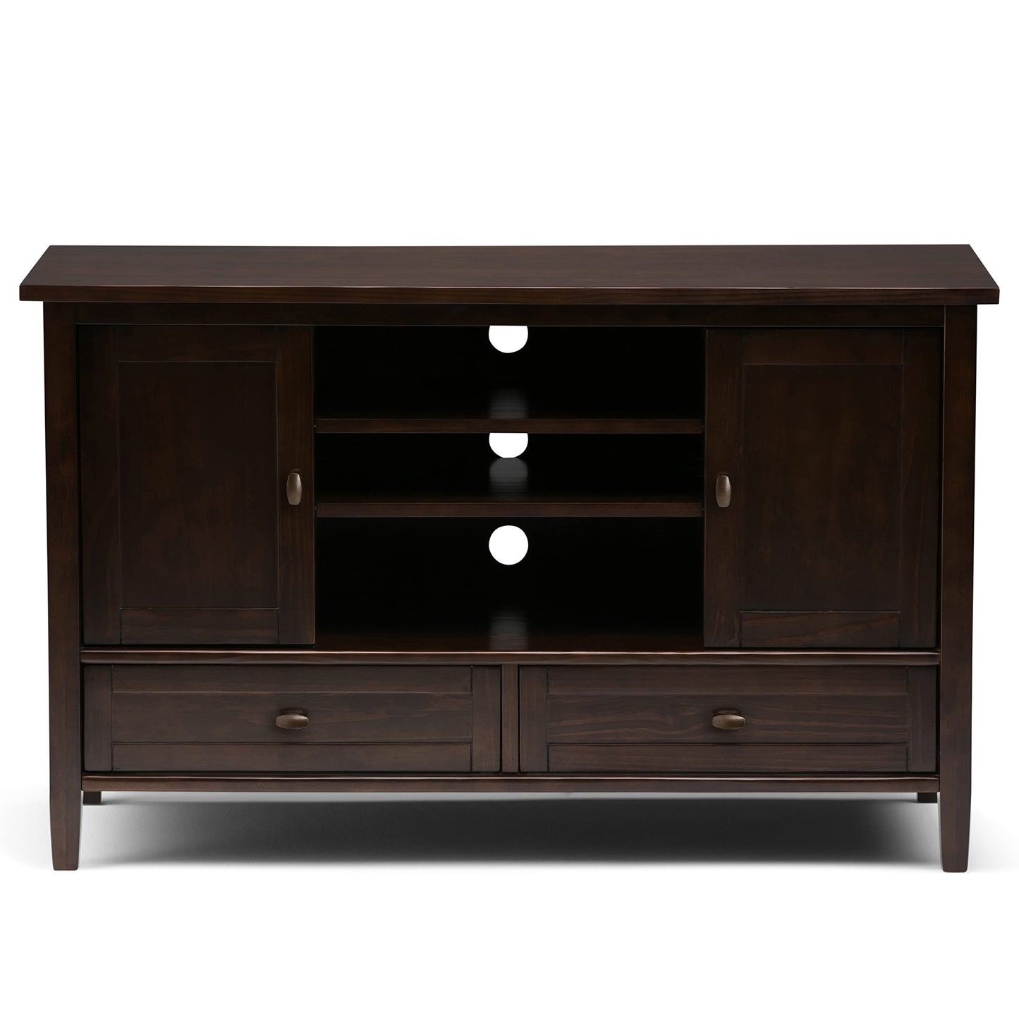 SIMPLIHOME Warm Shaker TV Stand - 47 inch Wide Solid Wood Media Console in Tobacco Brown, Transitional Entertainment Center for TVs up to 50 Inches with 2 Cabinets, 2 Drawers, and Cord Management