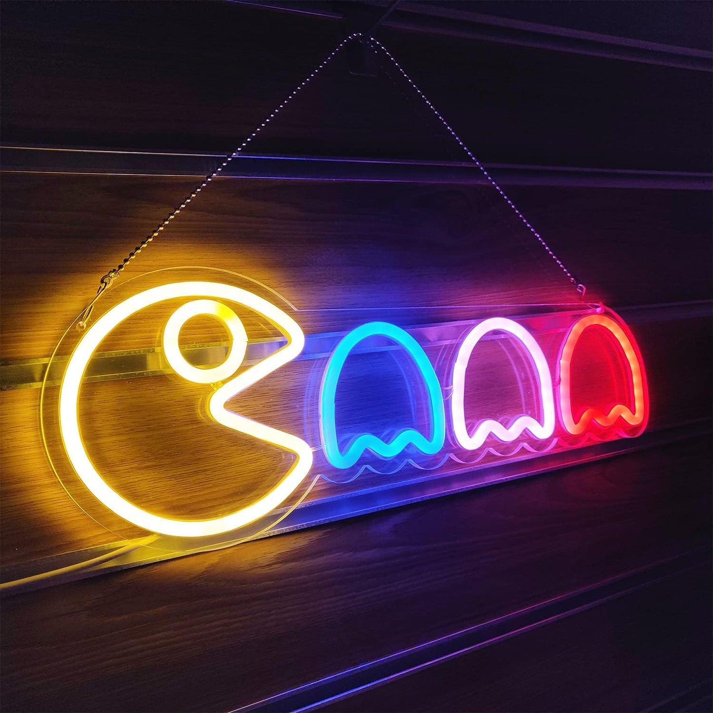Game Neon Sign Ghost Led Neon Lights Neon Signs for Bedroom Wall 17”x6” Retro Arcade Decor with USB/Switch Ghost Neon light for Gaming Room Man Cave Birthday Halloween Christmas Gift