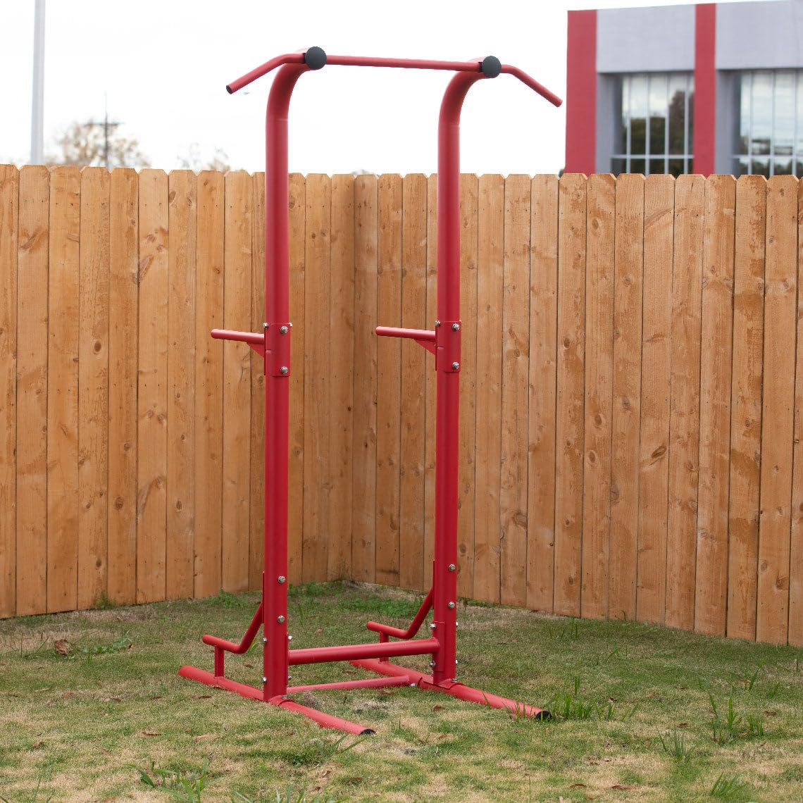 Titan Fitness Outdoor Power Tower, Red, 4-Stations-in-1, Pull-Up, Dip, Knee Raise, Push-Up Stations