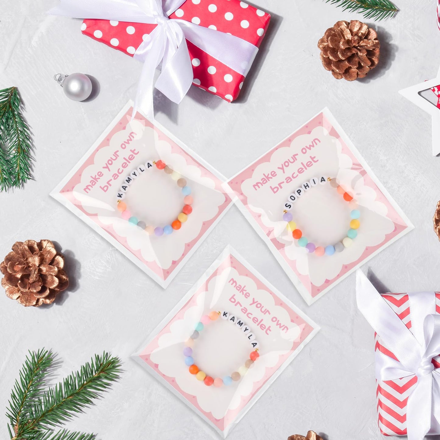 Ferreve Make Your Own Bracelet Gift DIY Making Kit Valentine's Day Pastel Beads Welcome First Day Bracelet with Wrapped and Card Personalised Jewelry Making Kit