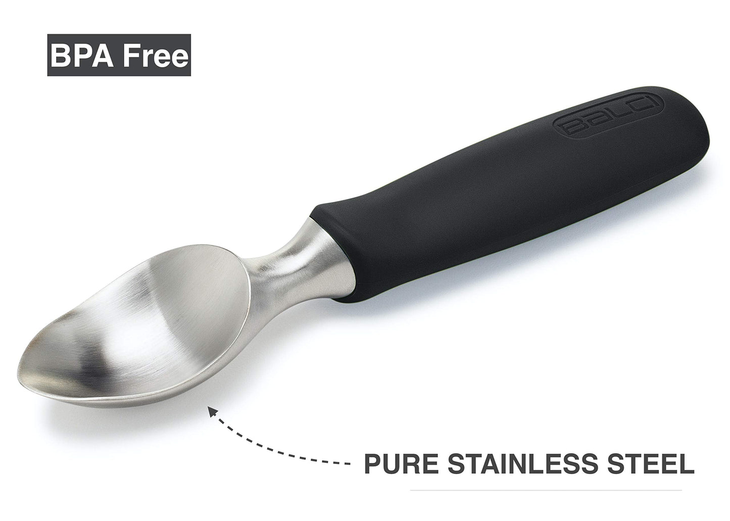 BALCI Ice Cream Scoop - Heavy Duty Stainless Steel Icecream Scooper With Non-Slip Rubber Grip - Professional Metal Ice-Cream Spade - Dishwasher Safe – Black