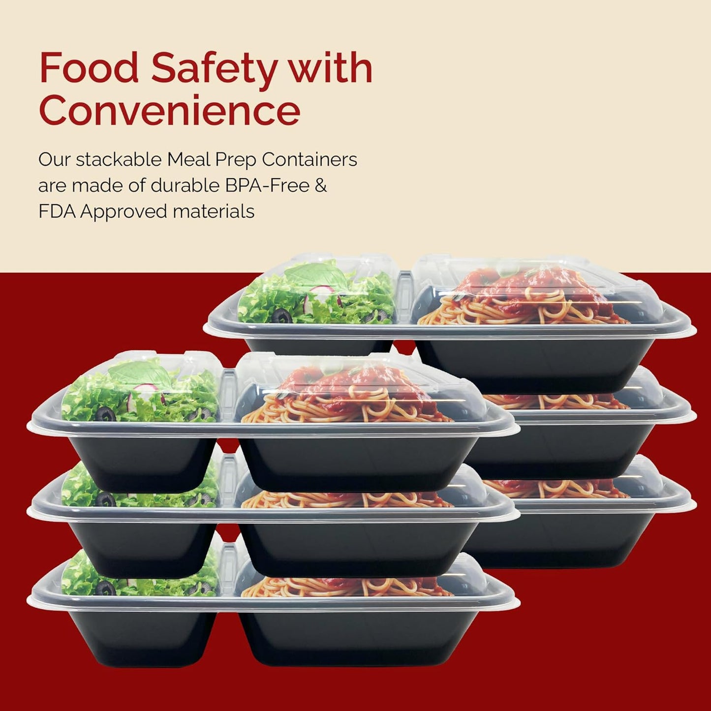 Reli. Meal Prep Containers 32 oz (25 Pack), 2 Compartment Reusable Plastic Containers for Food, Microwave Safe
