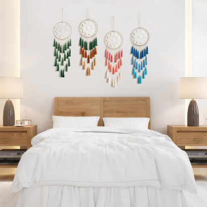 Artilady Macrame Dream Catchers for Bedroom - Tassel Wall Hanging Handmade Dreamcatchers Home Decor with Tassel Feather Ornament Craft Blessing Gift (Green Mix)
