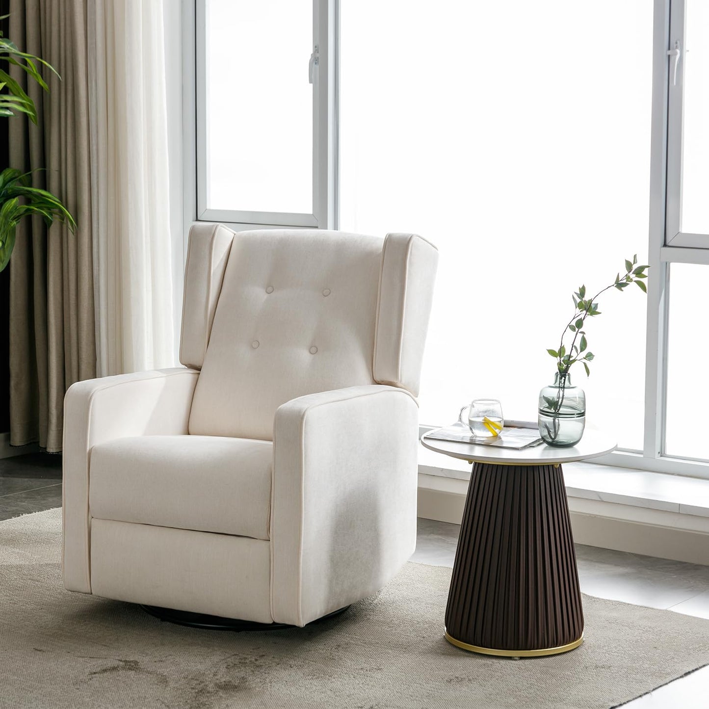CANMOV Swivel Rocker Recliner Chair, Nursery Glider Chair, Nursery Rocking Chairs, Manual Reclining Chair, White