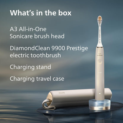 Philips Sonicare DiamondClean 9900 Prestige Electric Toothbrush - with SenseIQ Technology and Advanced AI App, 5 Brushing Modes, 3 Intensity Levels, Charging Travel Case,Midnight Blue, Model HX9990/12