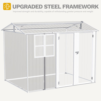 DWVO 8x6ft Large Tool Storage Shed with Window, Lockable Doors, and Sloped Roof, Oversized Steel Outdoor Storage Shed for Garden, Patio, Garage, Backyard, Lawn - Gray & White