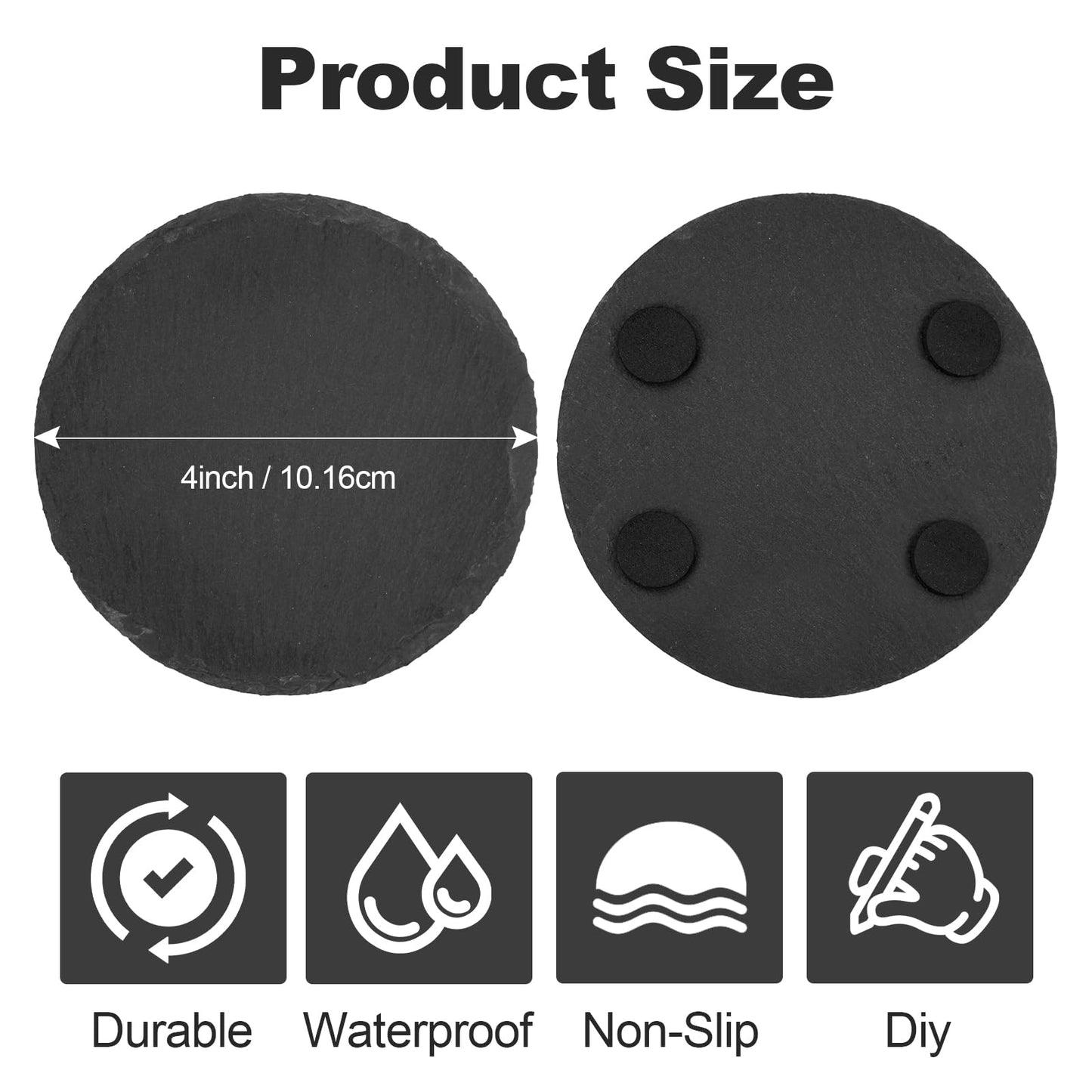 60 Pieces Slate Coasters. Dhfsleo 4 inch Black Coasters Stone Coaster Set,Laser Engraving Blanks with Anti-Scratch Bottom, Perfect for use in Your Home, Office, Kitchen,bar or Anywhere.Round