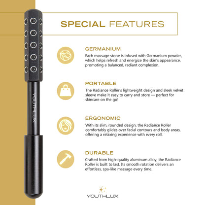 Radiance Roller - Germanium Stone Uplifting Face Beauty Massage Tool/Roller/Wand for Skin Tightening, De-Puffing, Sculpt/Lift, Anti-Aging | Uplift Face Roller, Facial Roller (Rose Gold)