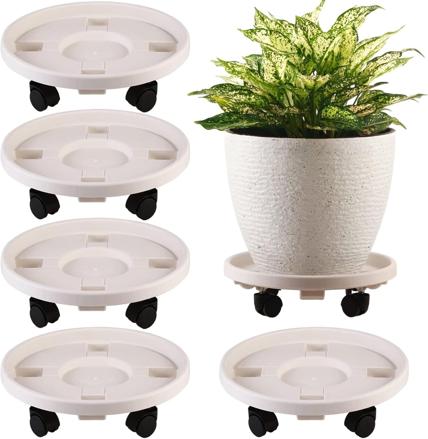5 Packs 13" Large Plant Caddy with Wheels Rolling Wheeled Plant Stands Heavy-Duty Plastic Flower Pot Roller Base Movers