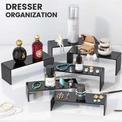 KOSKWKREO 6 PCS Black Acrylic Display Risers for Figures, Collectibles, Jewelry and Perfume, Tiered Stands for Retail Display and Party Table