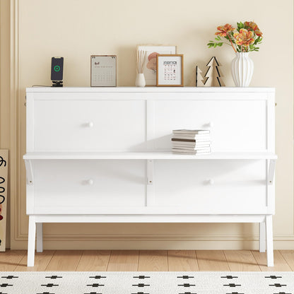 Queen Size Murphy Bed Cabinet with Charging Station,Mobile Cabinet Bed Murphy Chest Bed,Cabinet Bed Queen with Removable Shelves,Space Saving Murphy Bed for Bedroom,Guest Room,Office,White