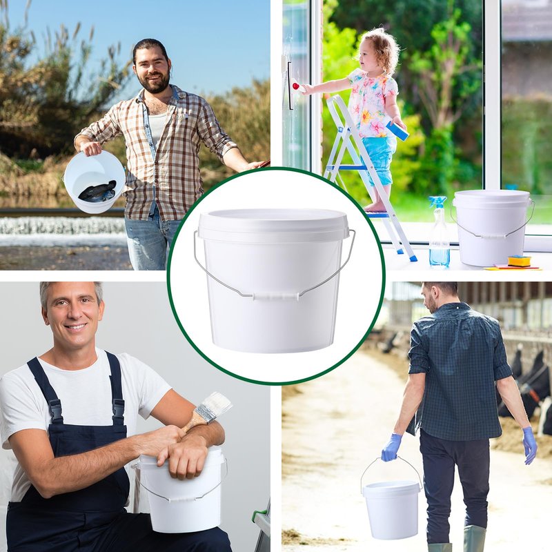 Tioncy 24pcs 2 Gallon Plastic Bucket with Lid Heavy Duty 2 Gallon Bucket Pail with Lid Handle for Storage Container Home Household Cleaning (White)