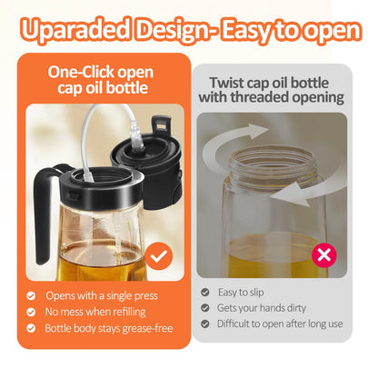 YARRAMATE 16oz/470ml Easy Refillable Oil Sprayer for Cooking, 2 in 1 Oil Dispenser for Kitchen and Oil Sprayer Bottle, Food-Grade Glass Oil Mister with Simple Open Design, Air Fryer,BBQ (Black)