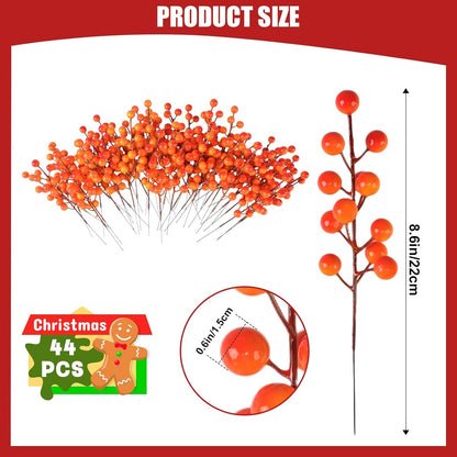 letesult 44PCS 8.6 Inch Artificial Fall Berry Stems Branches, Faux Orange Holly Fall Berry Picks and Sprays, Falls