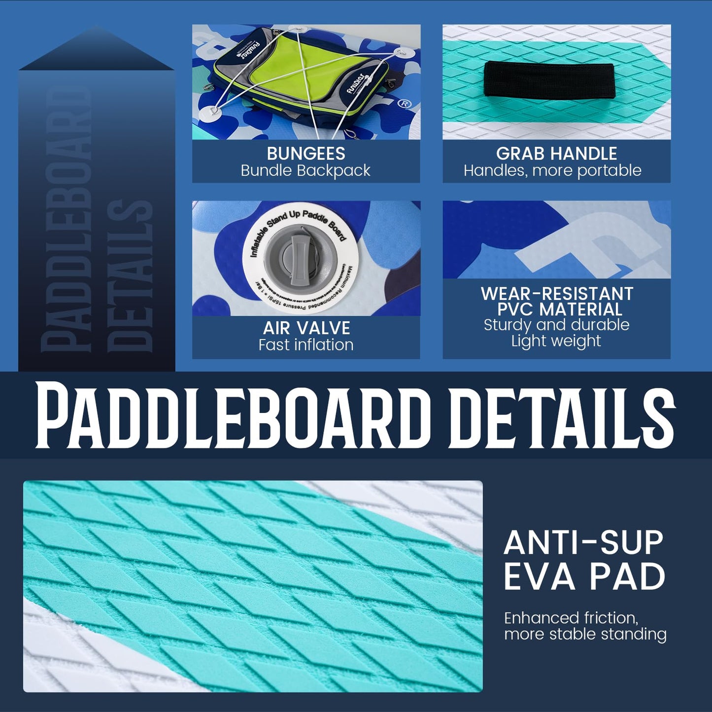 FunWater SUP Inflatable Stand Up Paddle Board Ultra-Light Inflatable Paddleboard with SUP Accessories,Fins,Adjustable Paddle, Pump,Backpack, Leash, Waterproof Phone Bag(Blue)