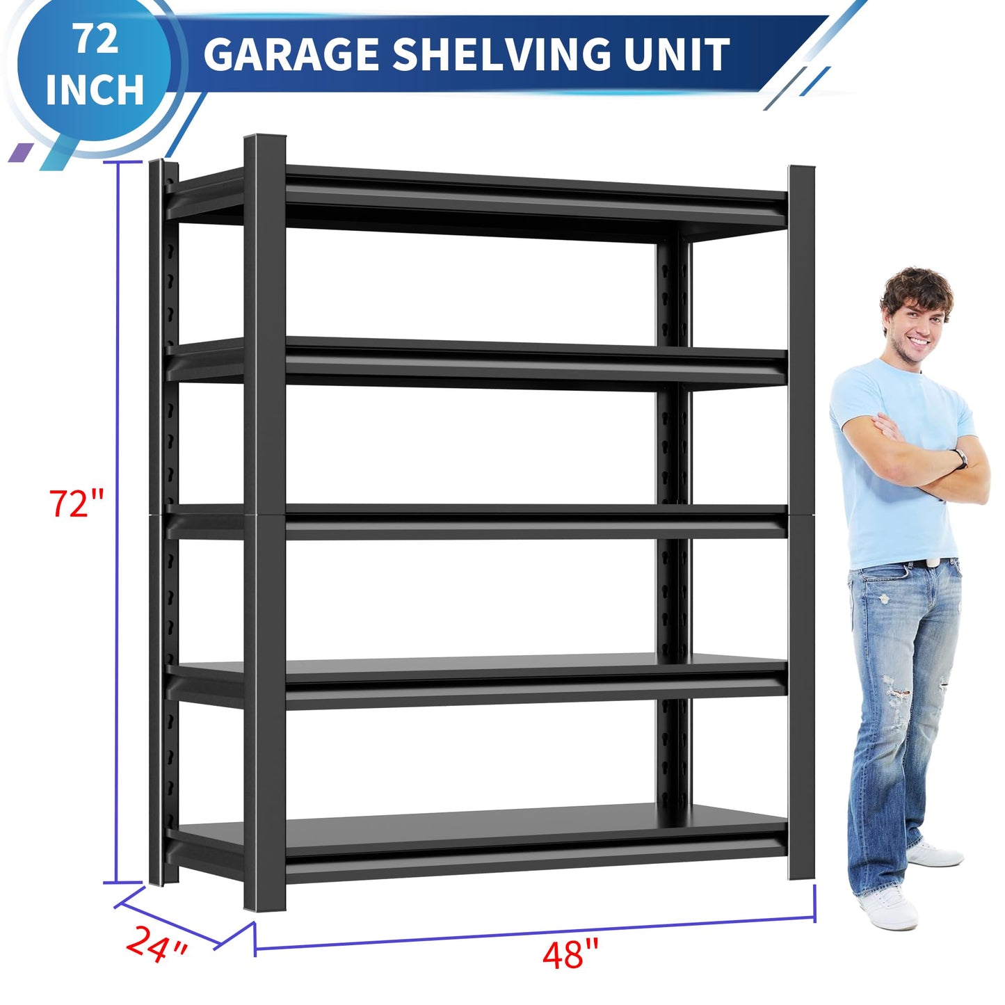 Hzdbhd 2 Sets Garage Shelving Unit 24" D x 48" W x 72" H Heavy Duty Storage Shelves Easy Assembly 5 Tier Adjustable Metal Shelving Utility Shelf Rack Garage Storage Organizer for Basement, Warehouse